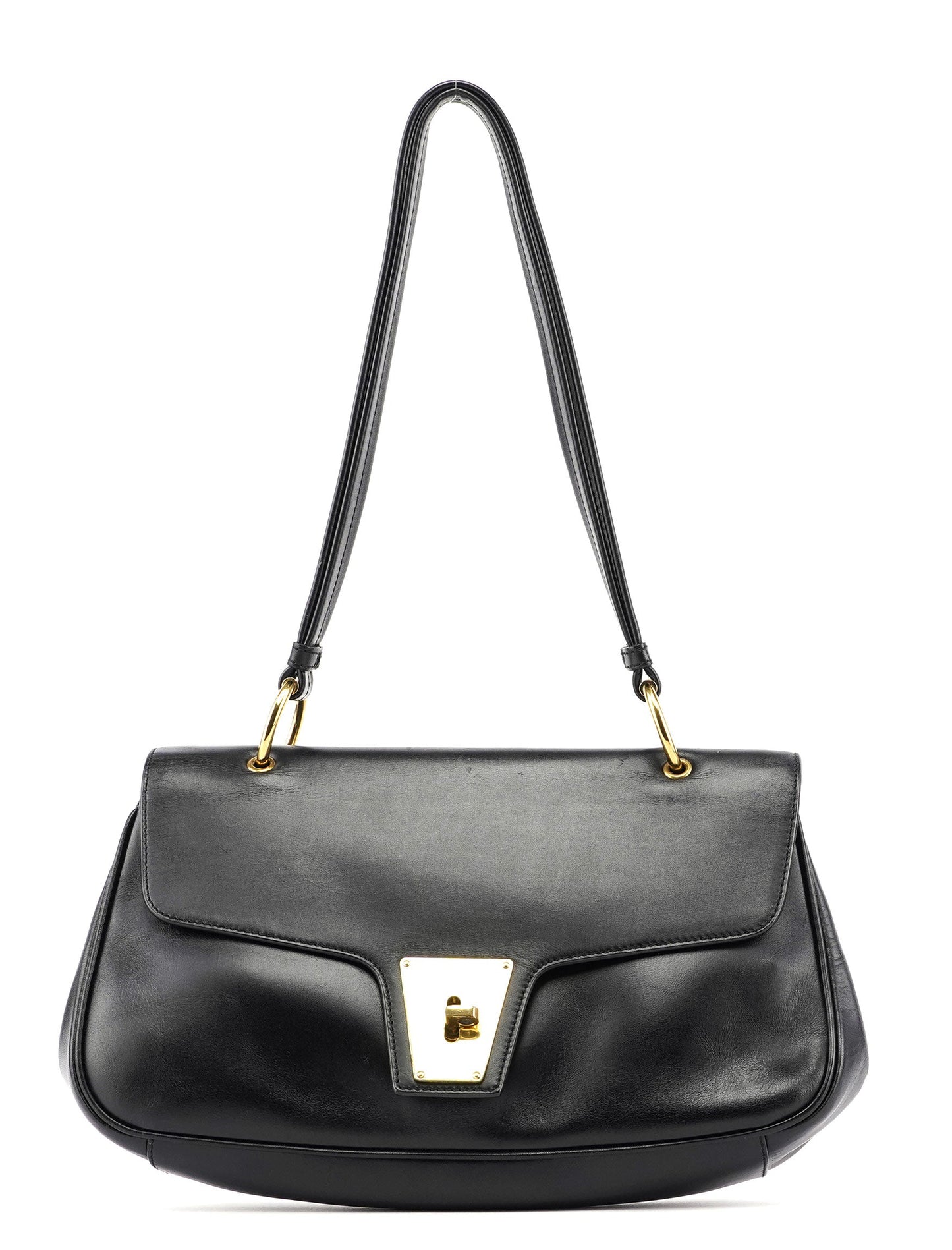 90643 Black Calfskin Buckle Shoulder Bag