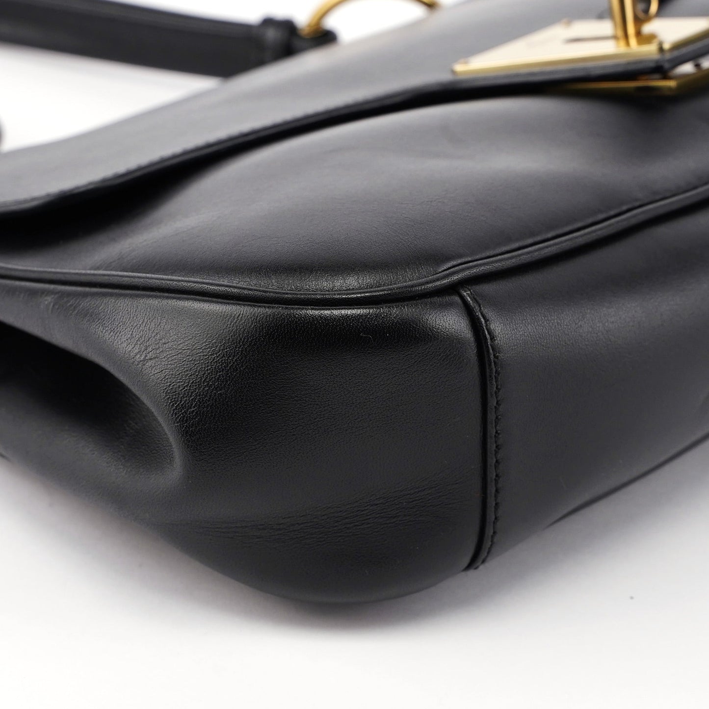 90643 Black Calfskin Buckle Shoulder Bag