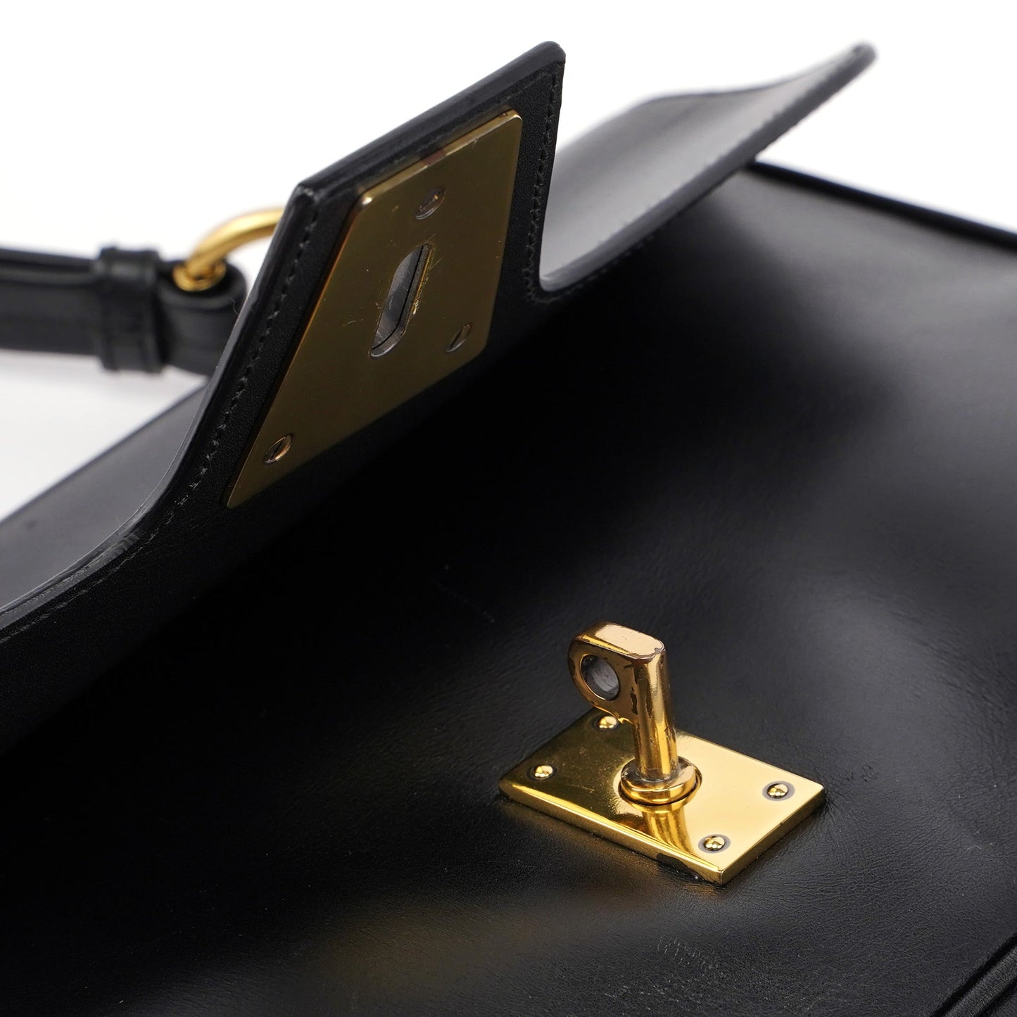 90643 Black Calfskin Buckle Shoulder Bag