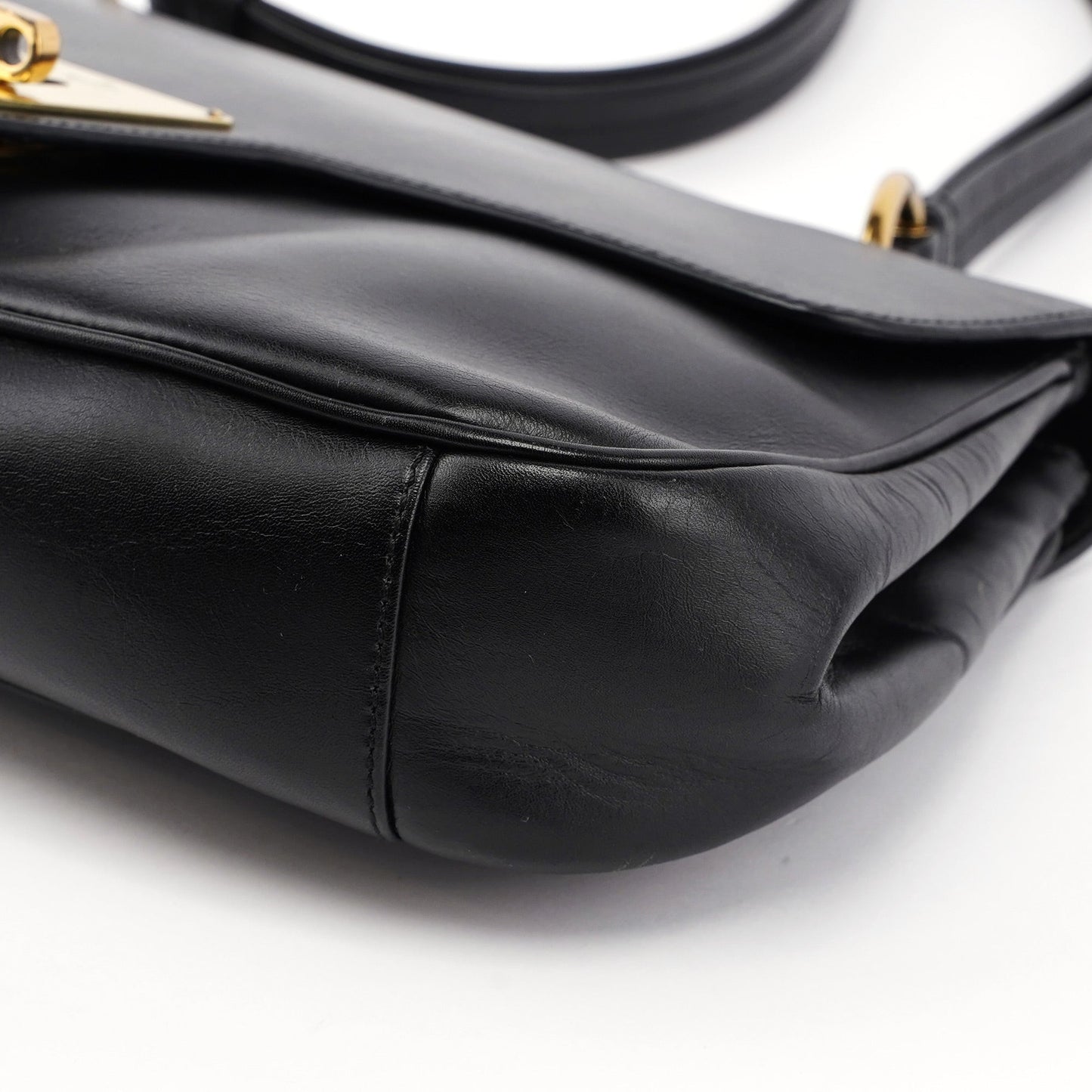 90643 Black Calfskin Buckle Shoulder Bag