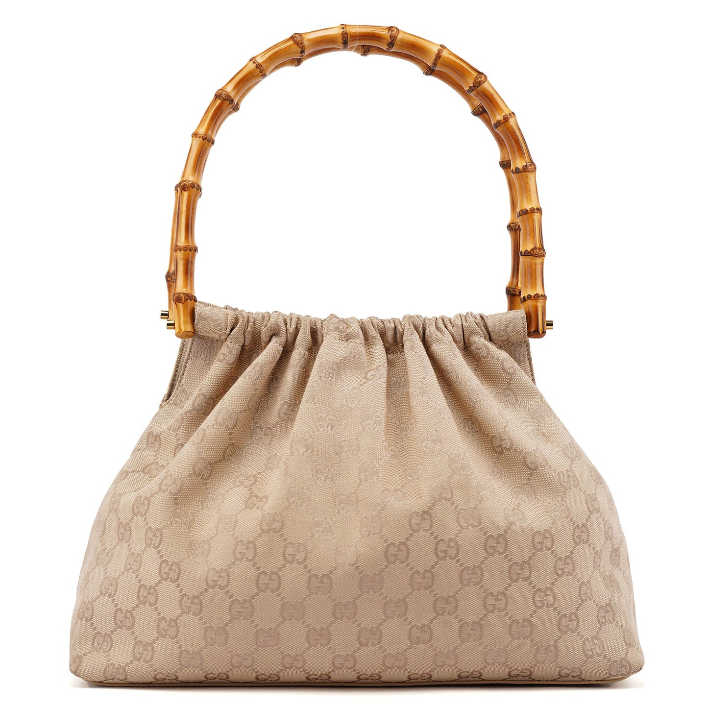 92708 Beige GG Bamboo Handle Shoulder Bag