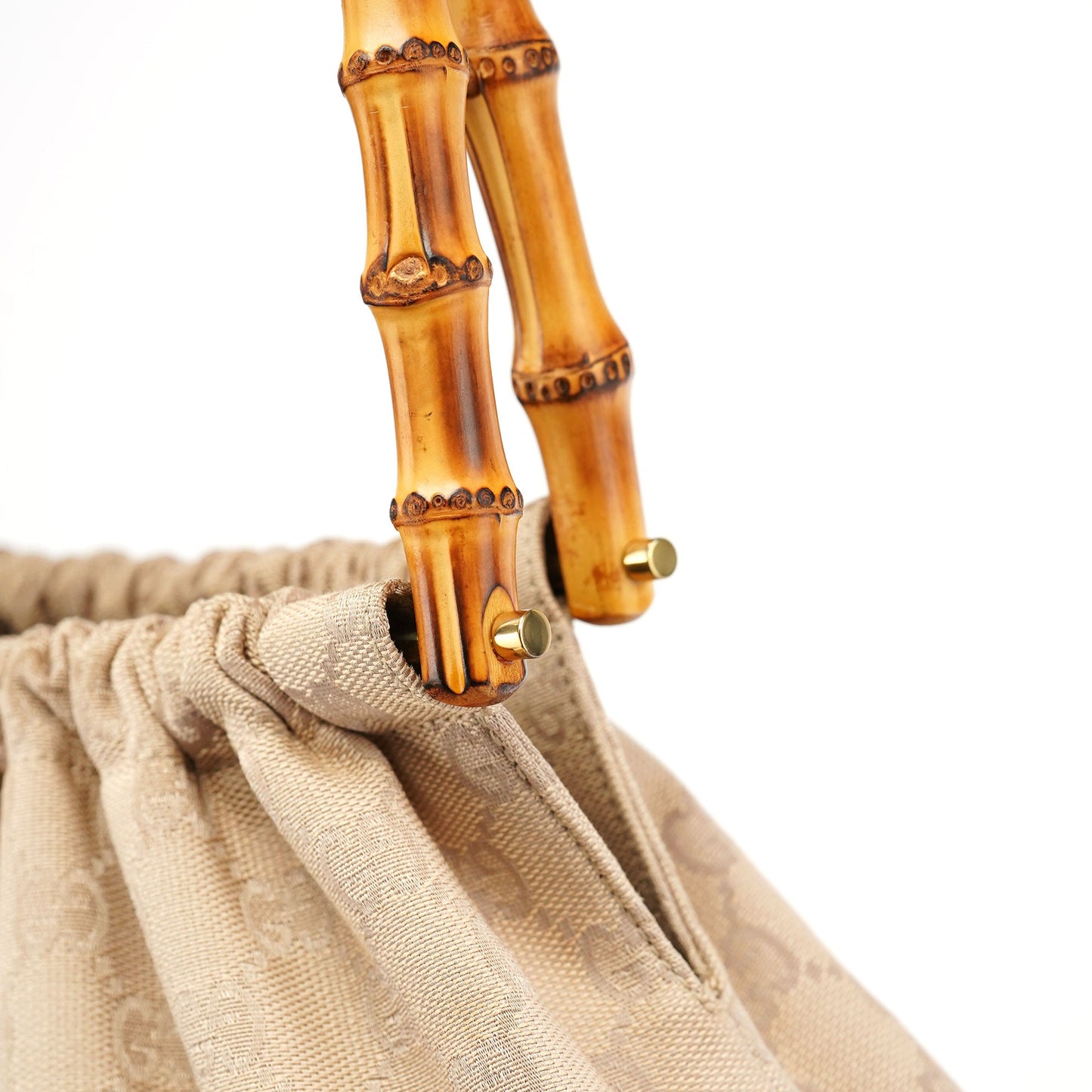 92708 Beige GG Bamboo Handle Shoulder Bag