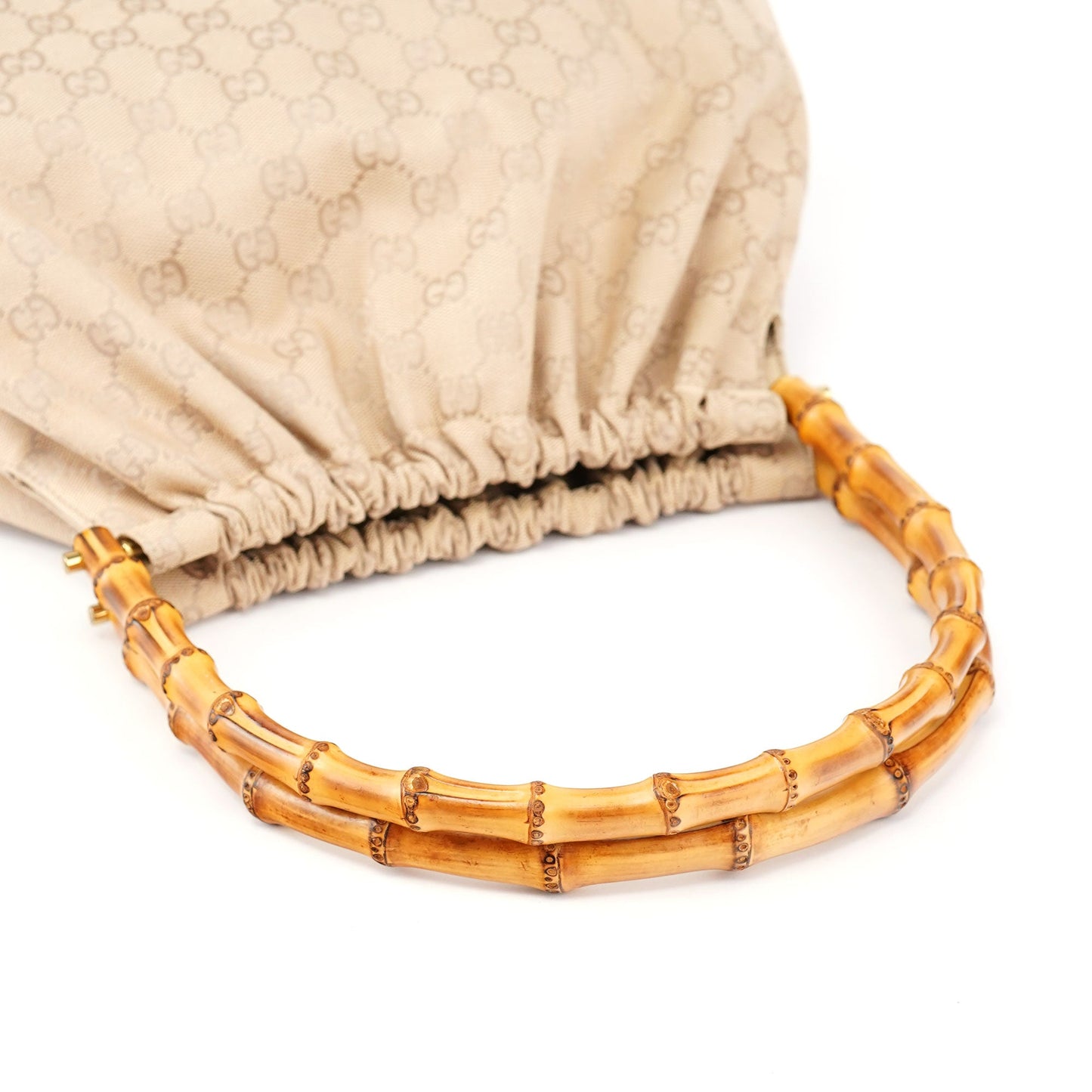 92708 Beige GG Bamboo Handle Shoulder Bag