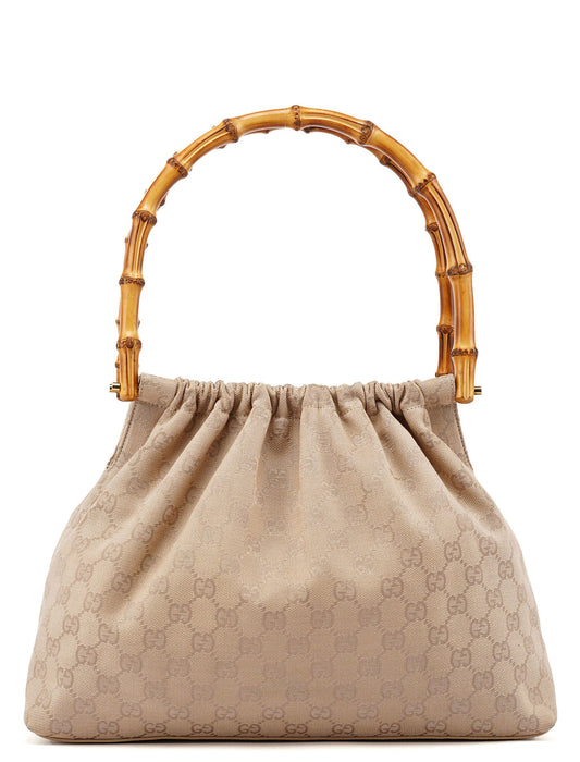92708 Beige GG Bamboo Handle Shoulder Bag