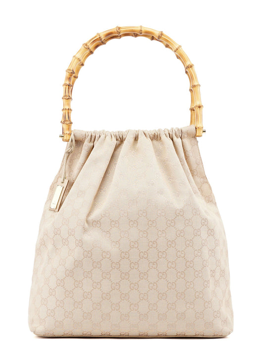 92709 Beige GG Bamboo Handle Bag