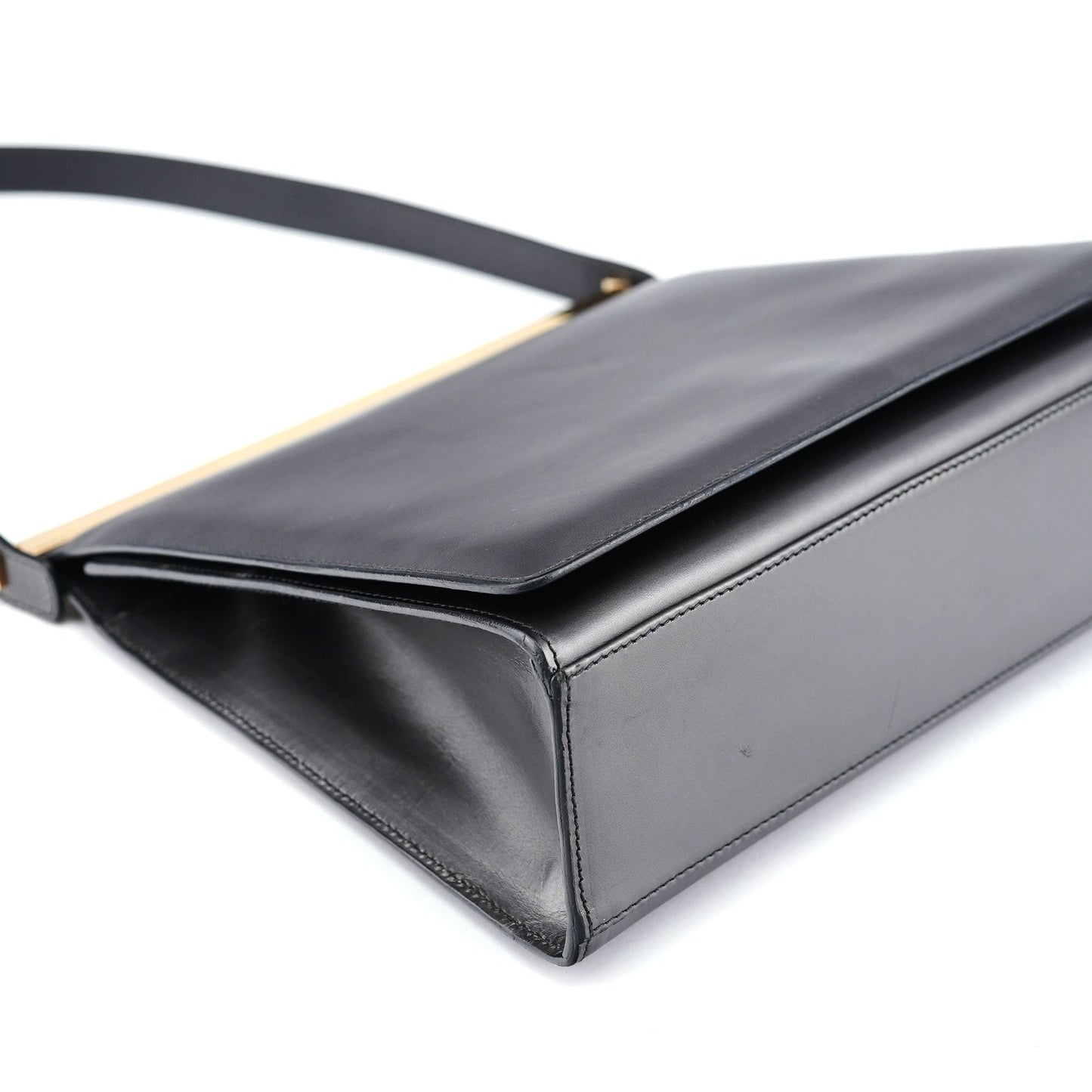 Anthracite Calfskin Flap Shoulder Bag