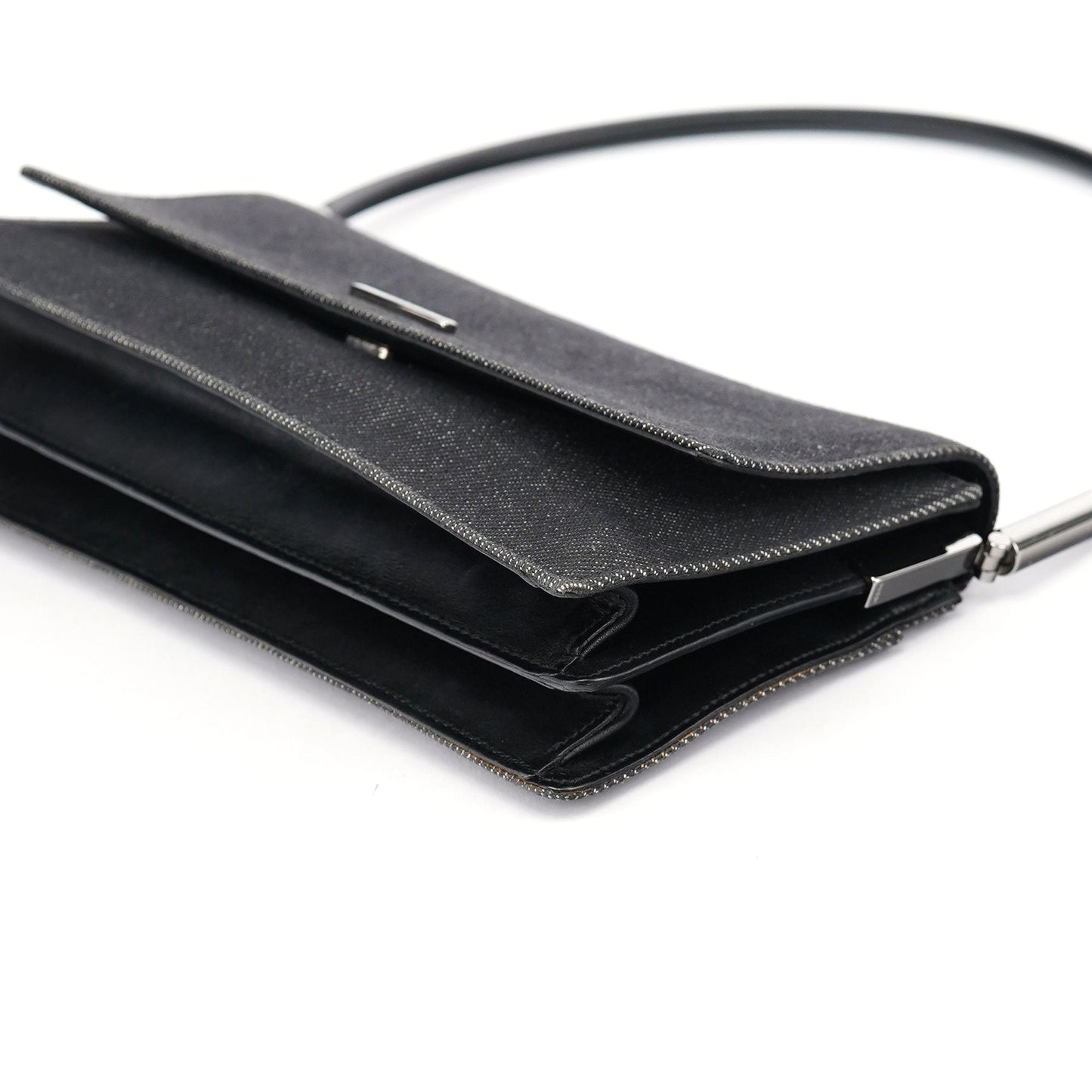 Anthracite Denim Flap Shoulder Bag