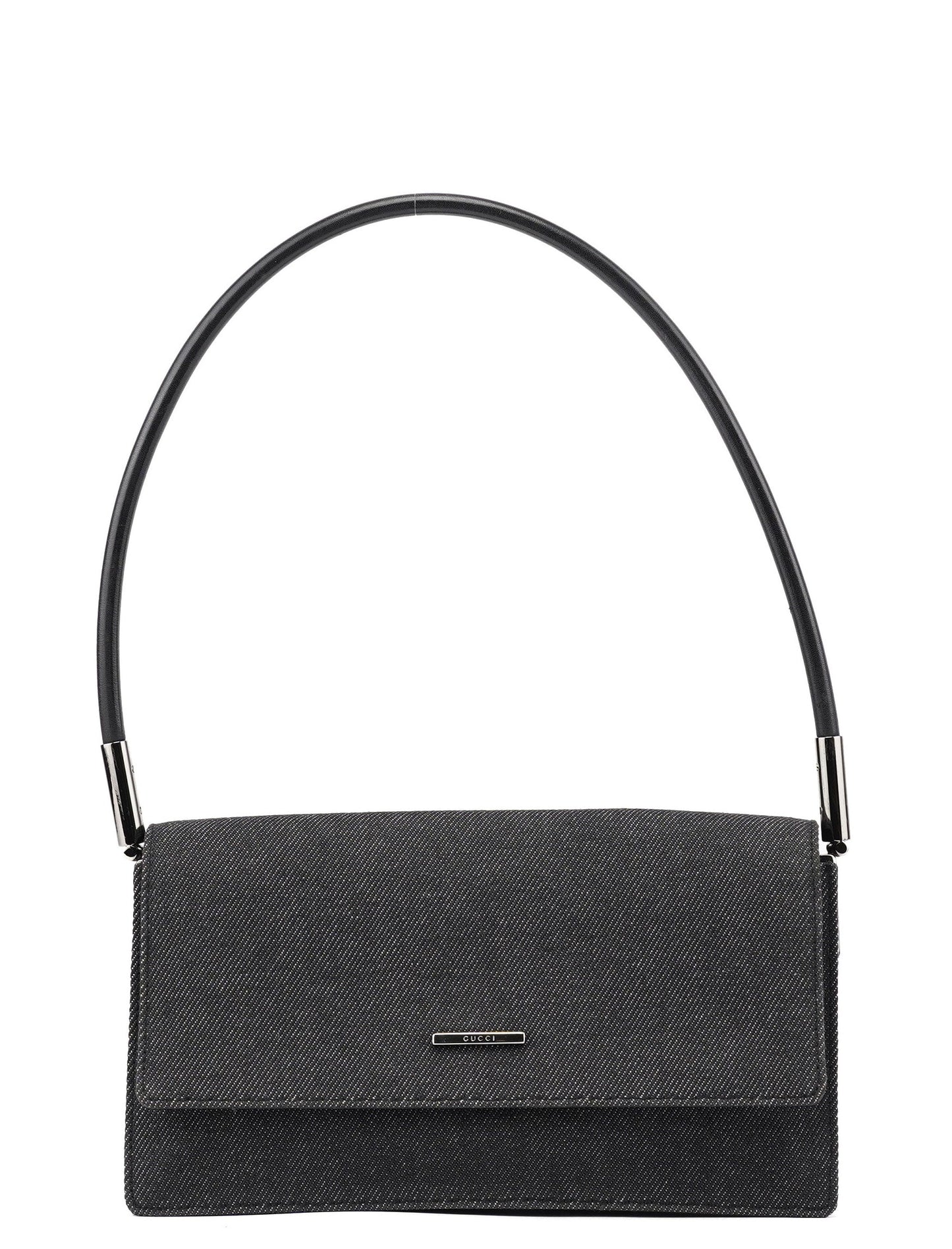 Anthracite Denim Flap Shoulder Bag