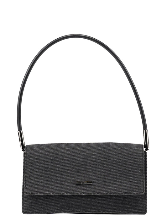 Anthracite Denim Flap Shoulder Bag