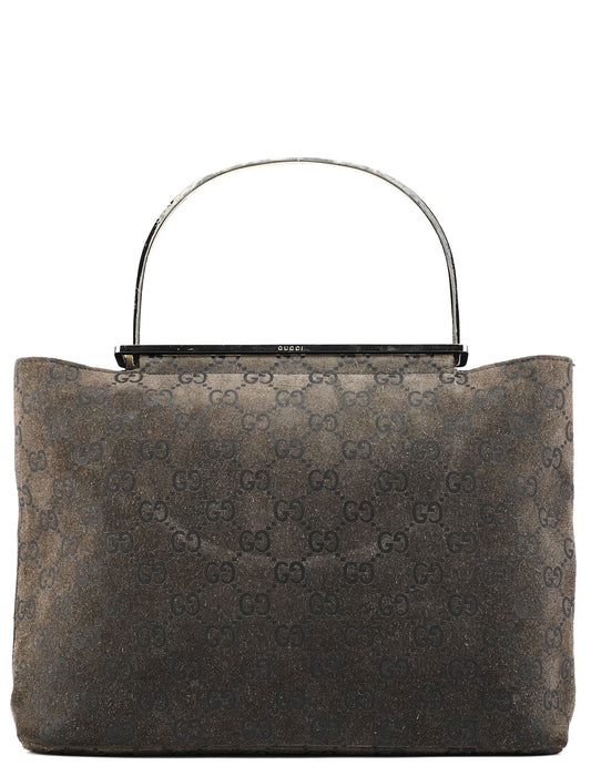 Anthracite GG Suede Metal Handle Bag