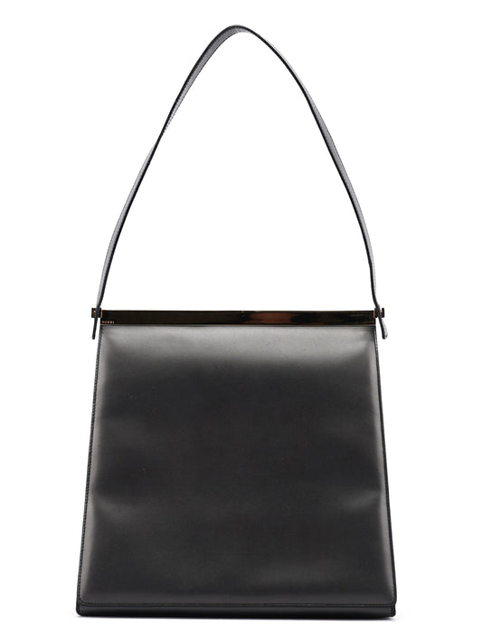 Anthracite Gold Calfskin Hobo Shoulder Bag