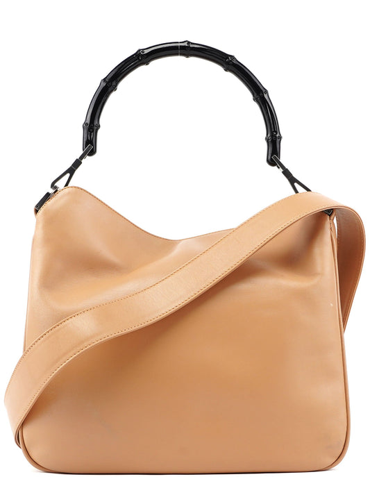 Beige Calfskin Bamboo 2-Way Bag