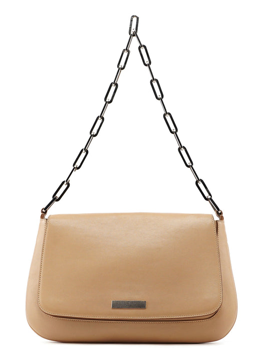 Beige Calfskin Chain Shoulder Bag