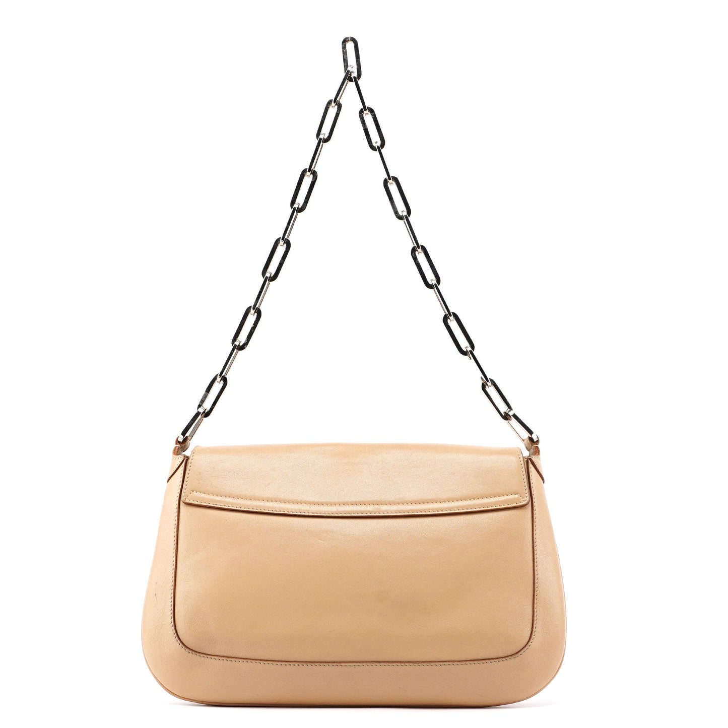 Beige Calfskin Chain Shoulder Bag