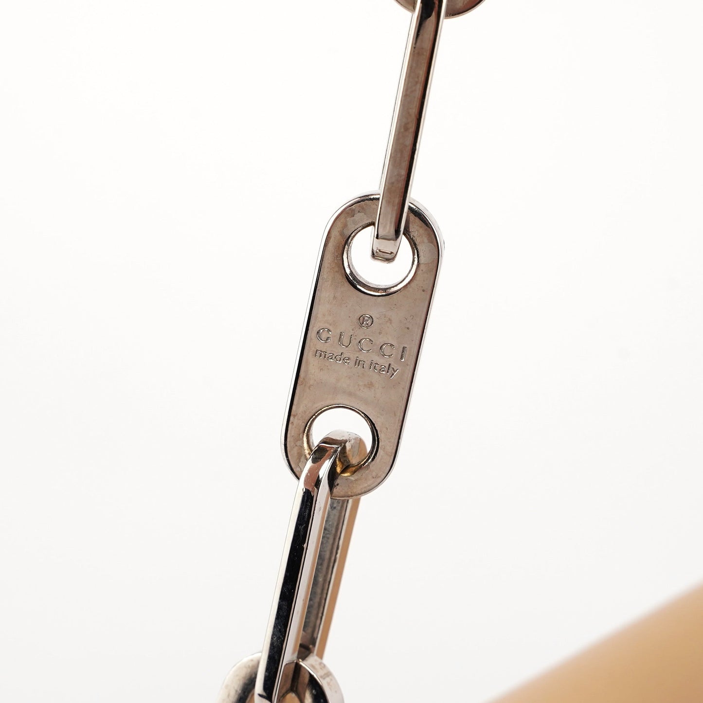 Beige Calfskin Chain Shoulder Bag