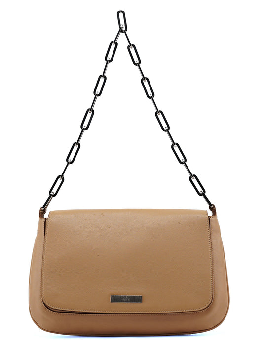 Beige Calfskin Chain Shoulder Bag