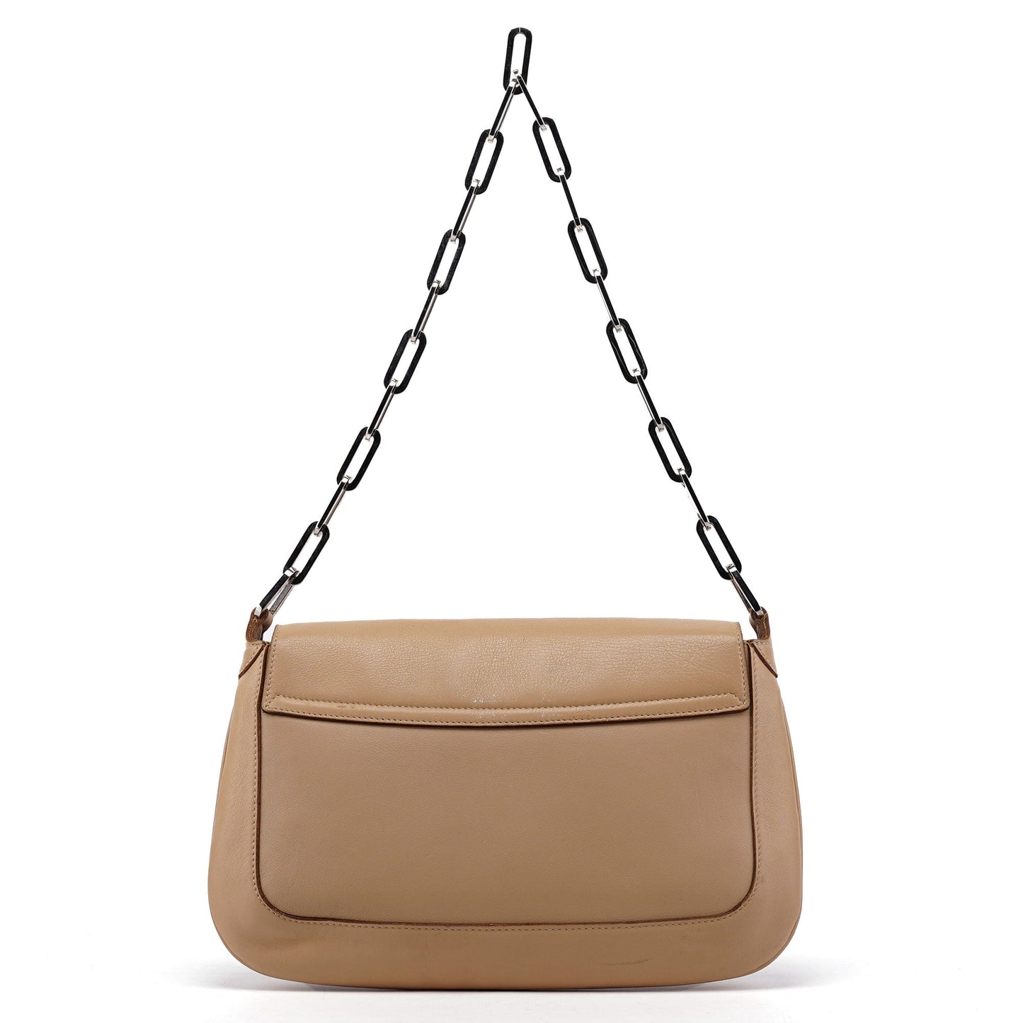 Beige Calfskin Chain Shoulder Bag