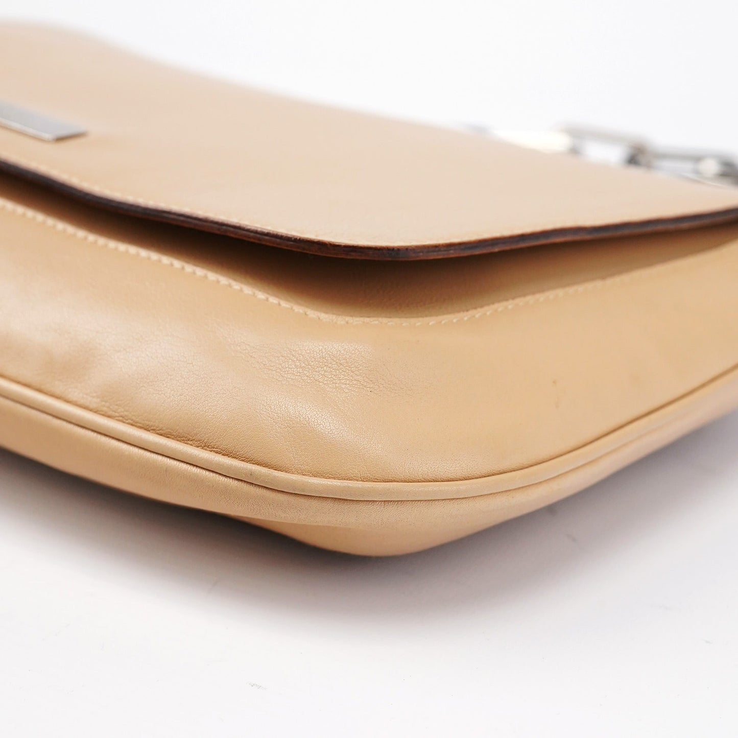 Beige Calfskin Chain Shoulder Bag