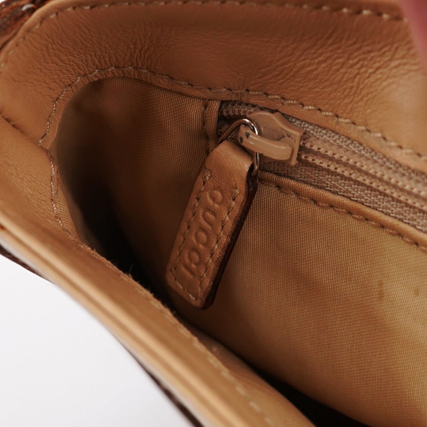 Beige Calfskin Chain Shoulder Bag