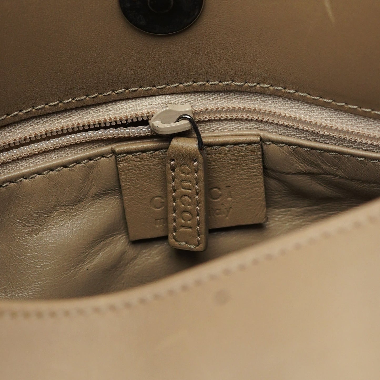 Beige Calfskin Hobo Shoulder Bag