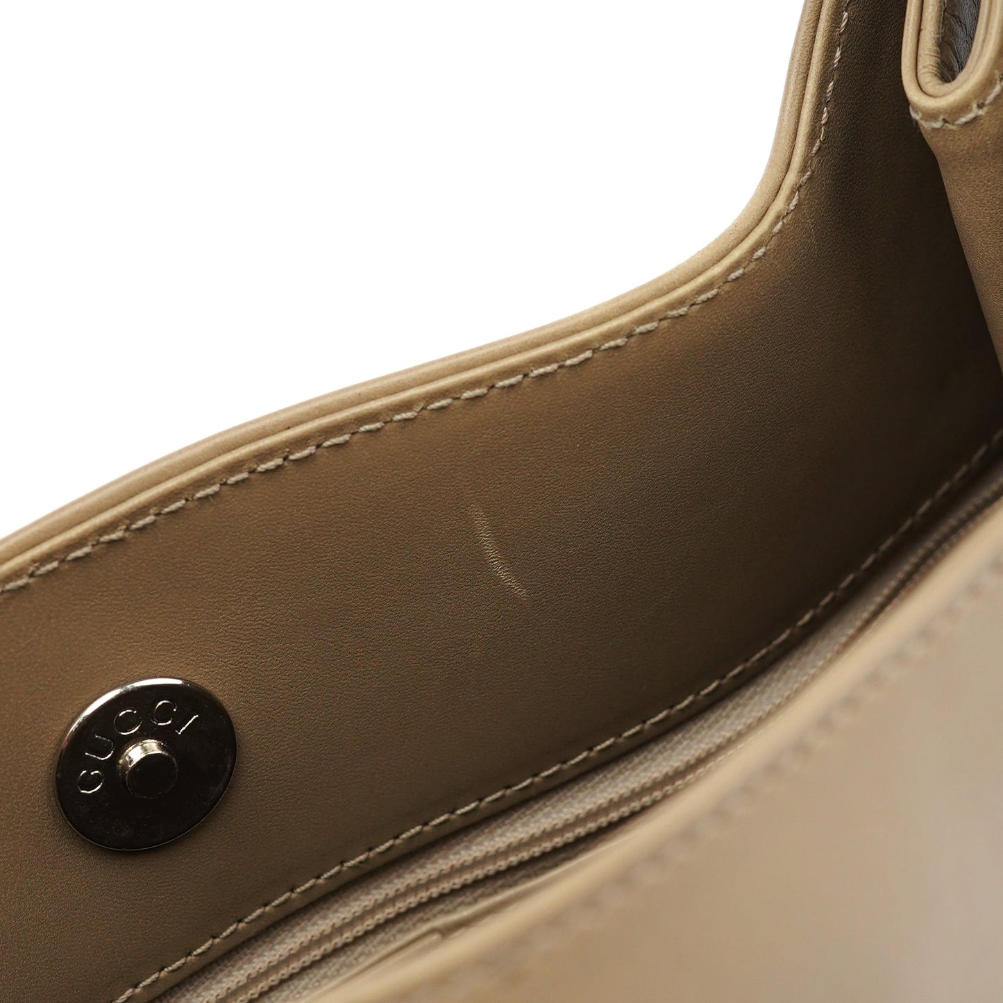 Beige Calfskin Hobo Shoulder Bag