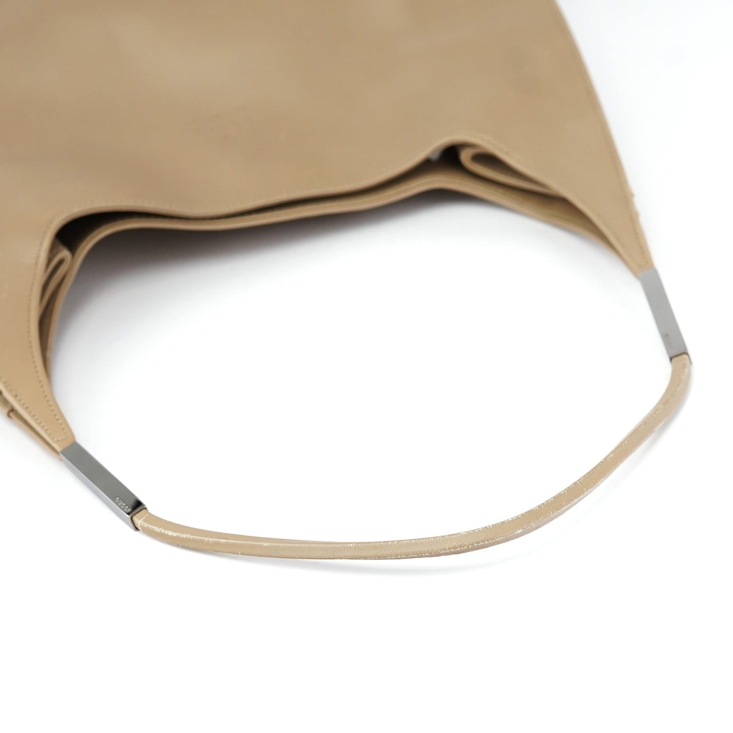 Beige Calfskin Hobo Shoulder Bag