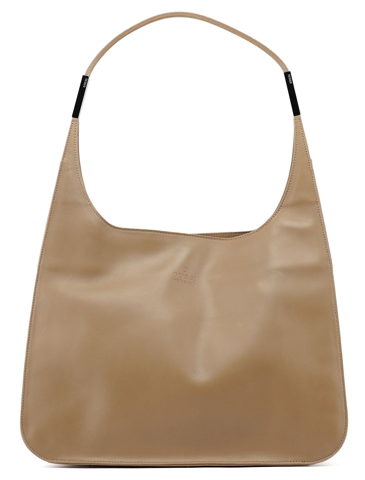 Beige Calfskin Hobo Shoulder Bag