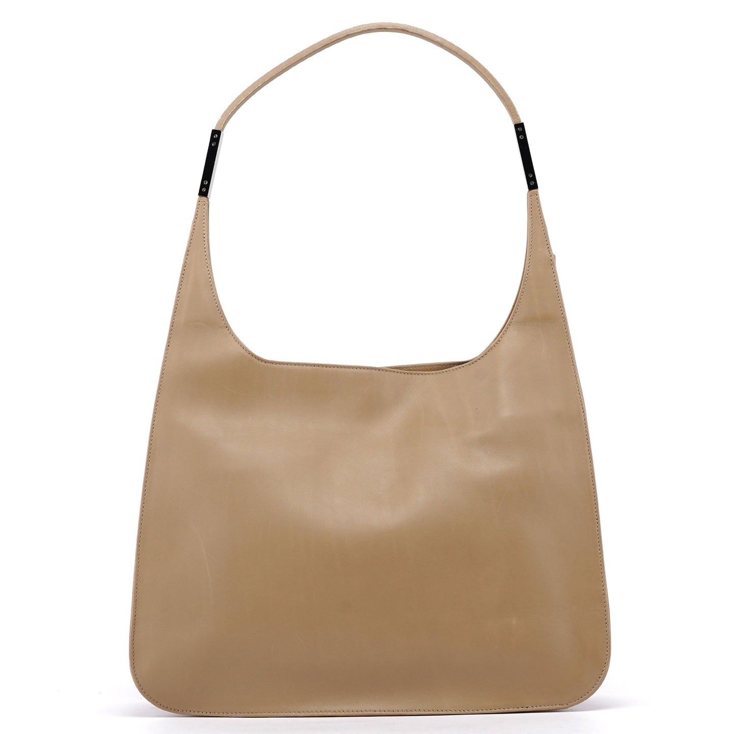 Beige Calfskin Hobo Shoulder Bag