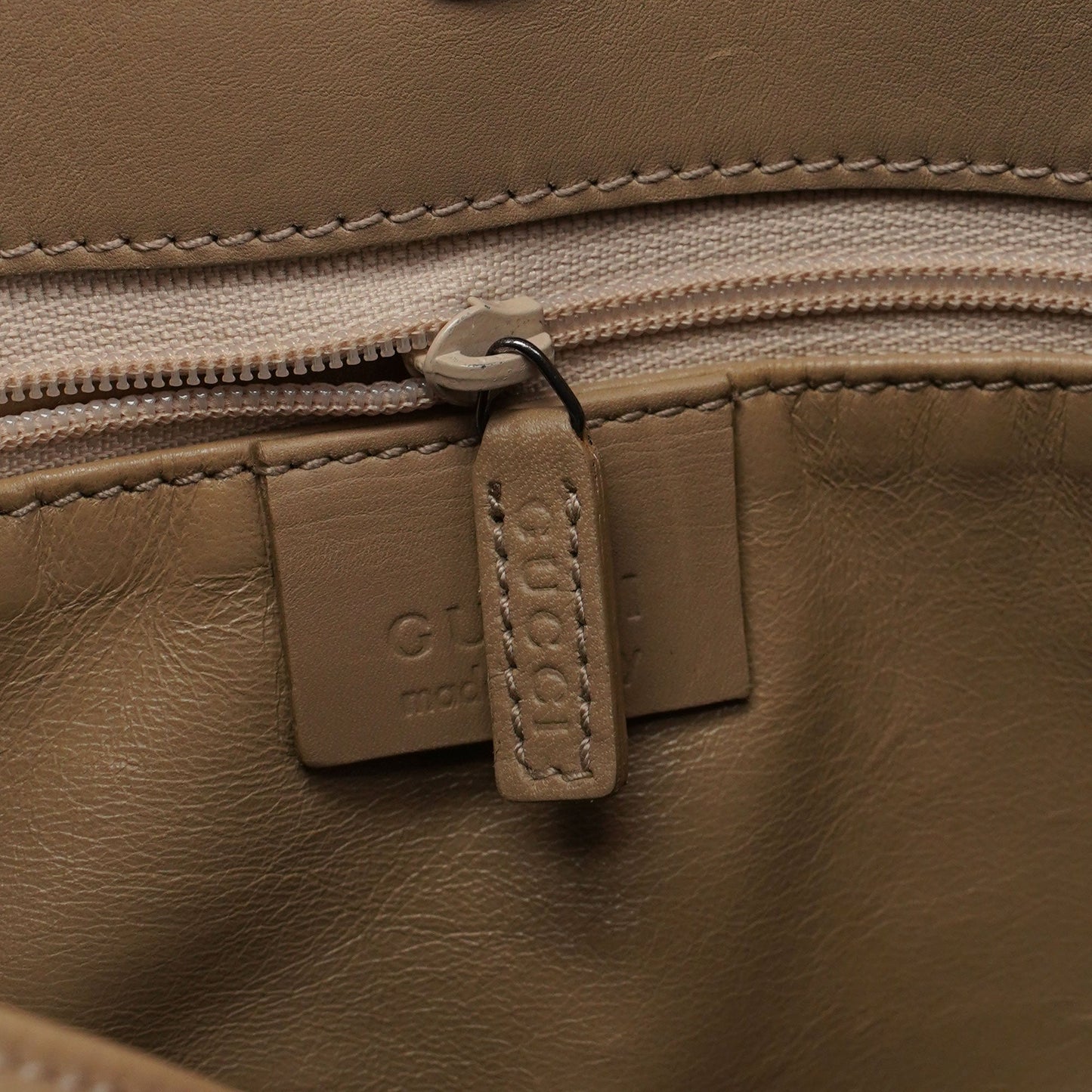 Beige Calfskin Hobo Shoulder Bag