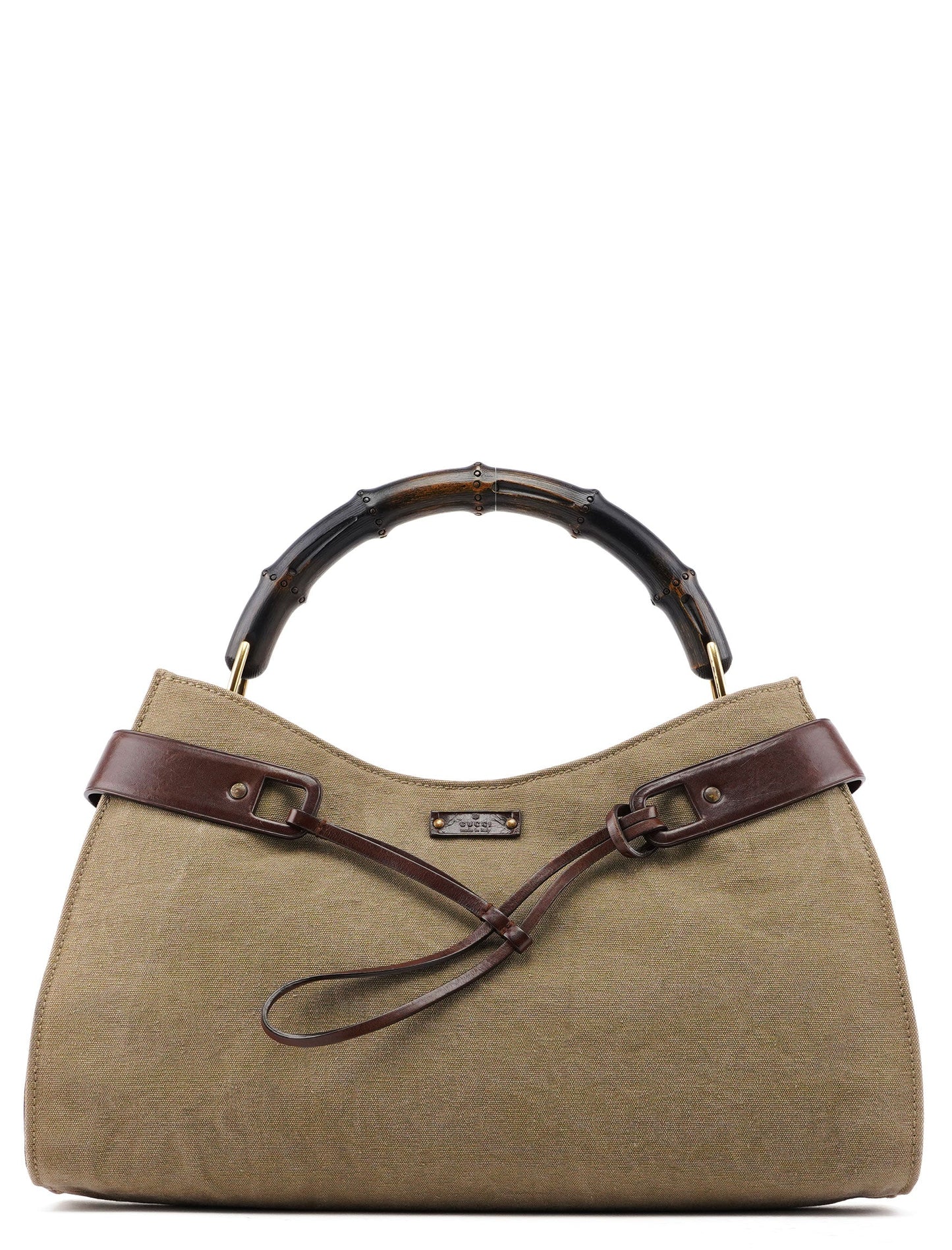 Beige Canvas Bamboo Top Handle Bag