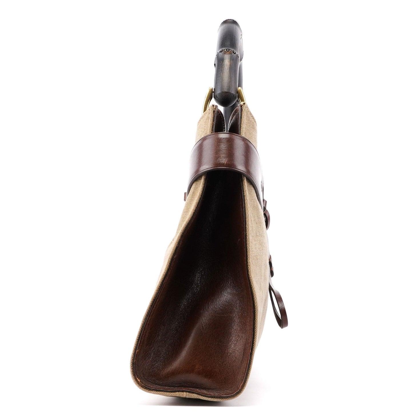 Beige Canvas Bamboo Top Handle Bag