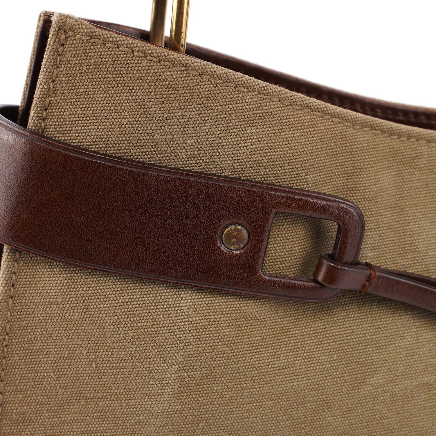 Beige Canvas Bamboo Top Handle Bag