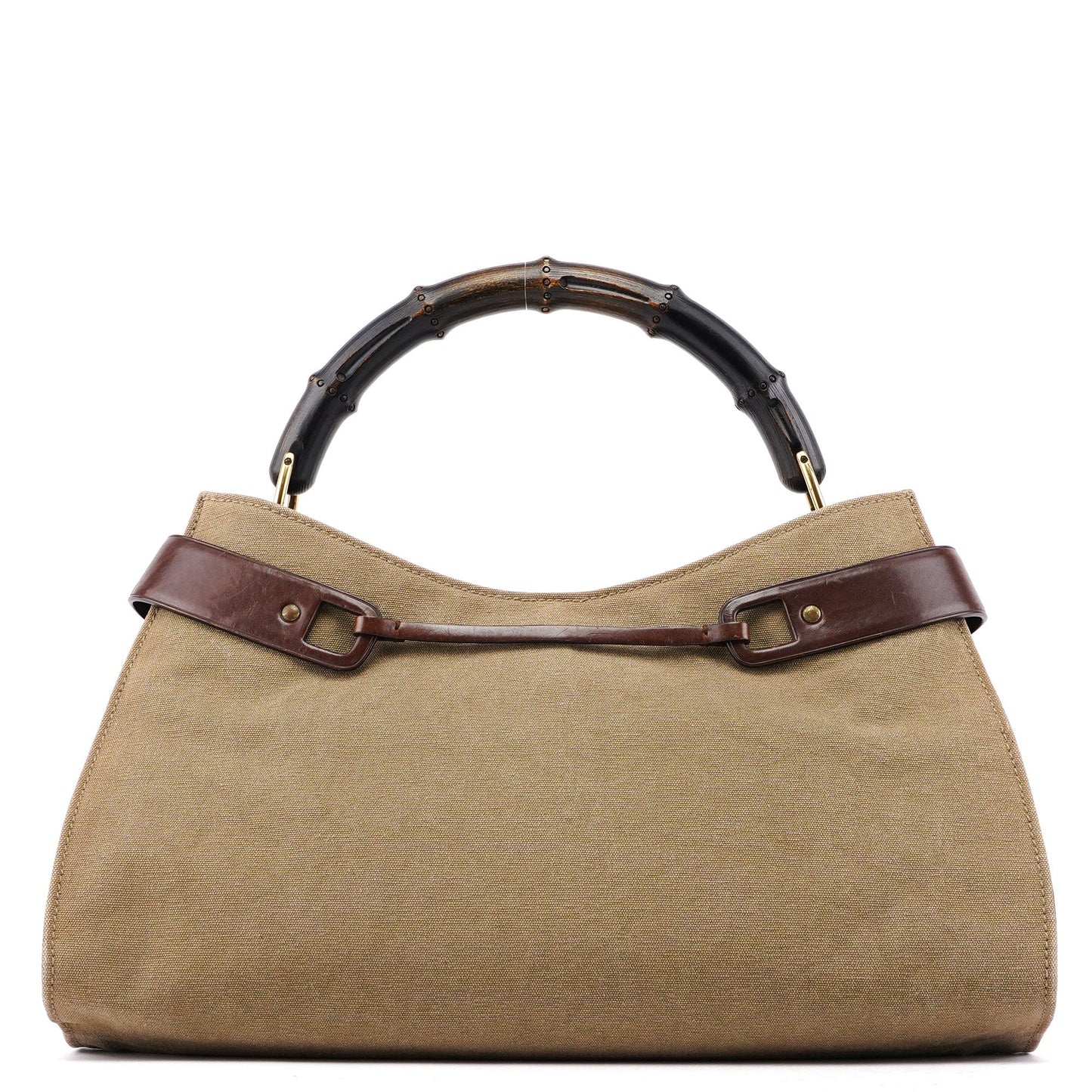 Beige Canvas Bamboo Top Handle Bag
