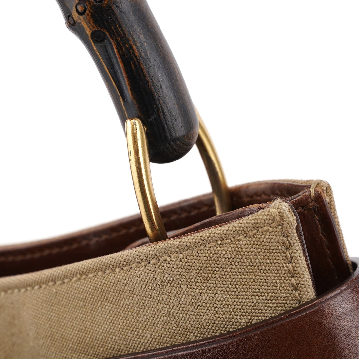 Beige Canvas Bamboo Top Handle Bag