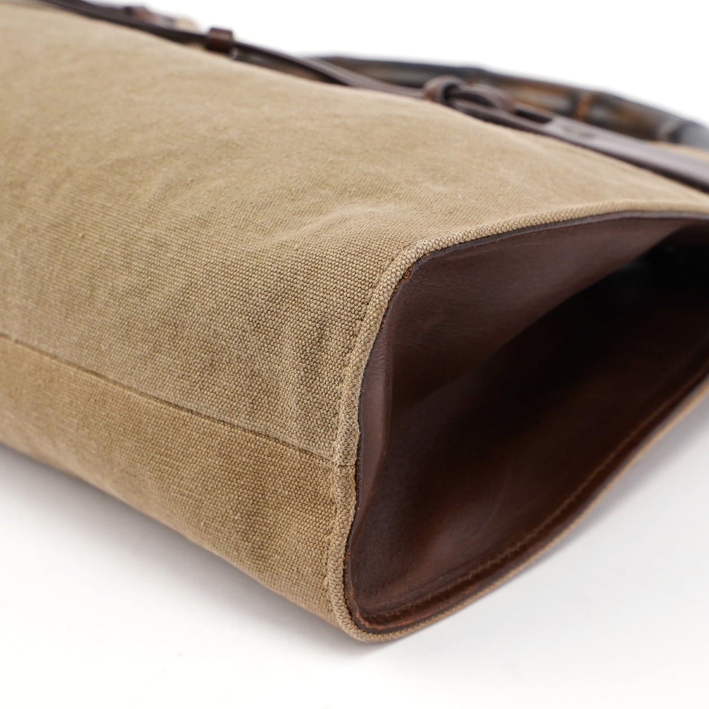 Beige Canvas Bamboo Top Handle Bag