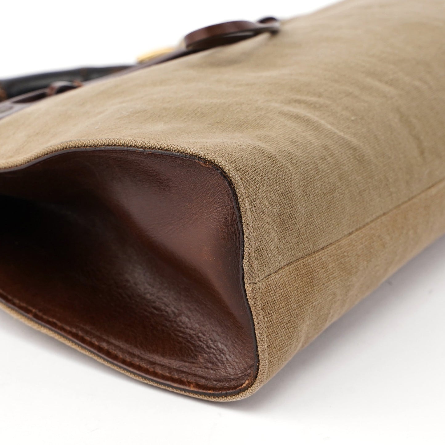 Beige Canvas Bamboo Top Handle Bag