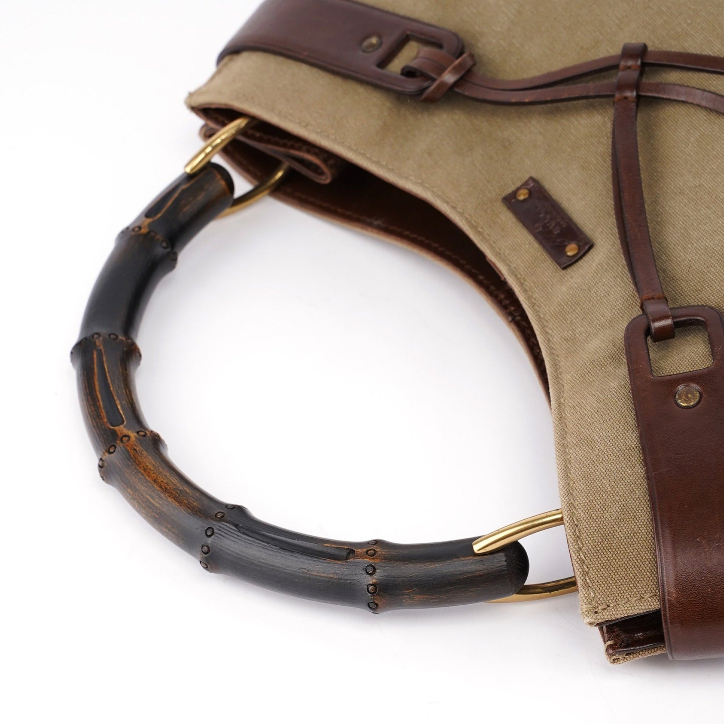 Beige Canvas Bamboo Top Handle Bag