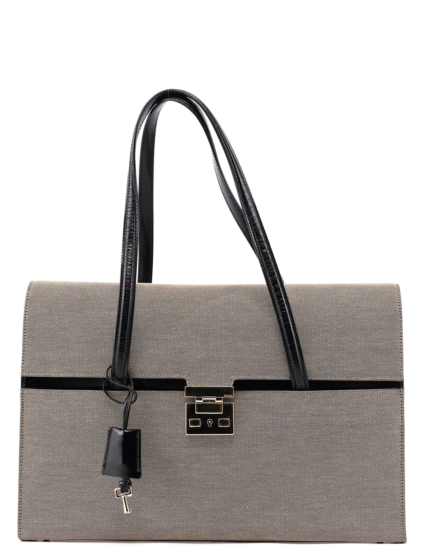 Beige Canvas Keylock Shoulder Bag