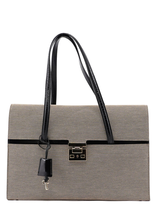 Beige Canvas Keylock Shoulder Bag
