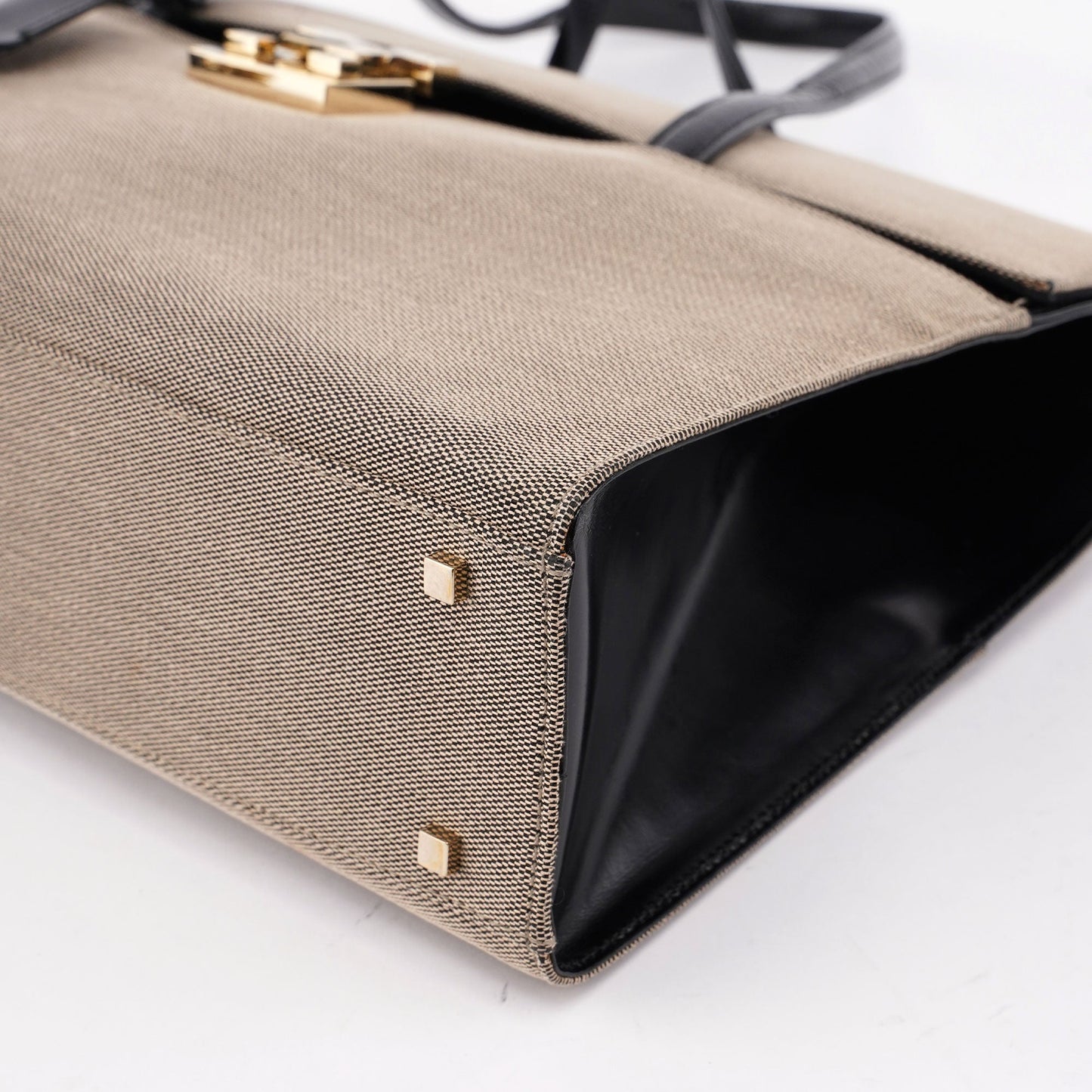 Beige Canvas Keylock Shoulder Bag