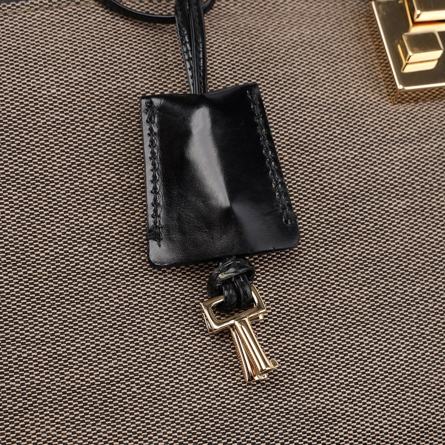 Beige Canvas Keylock Shoulder Bag