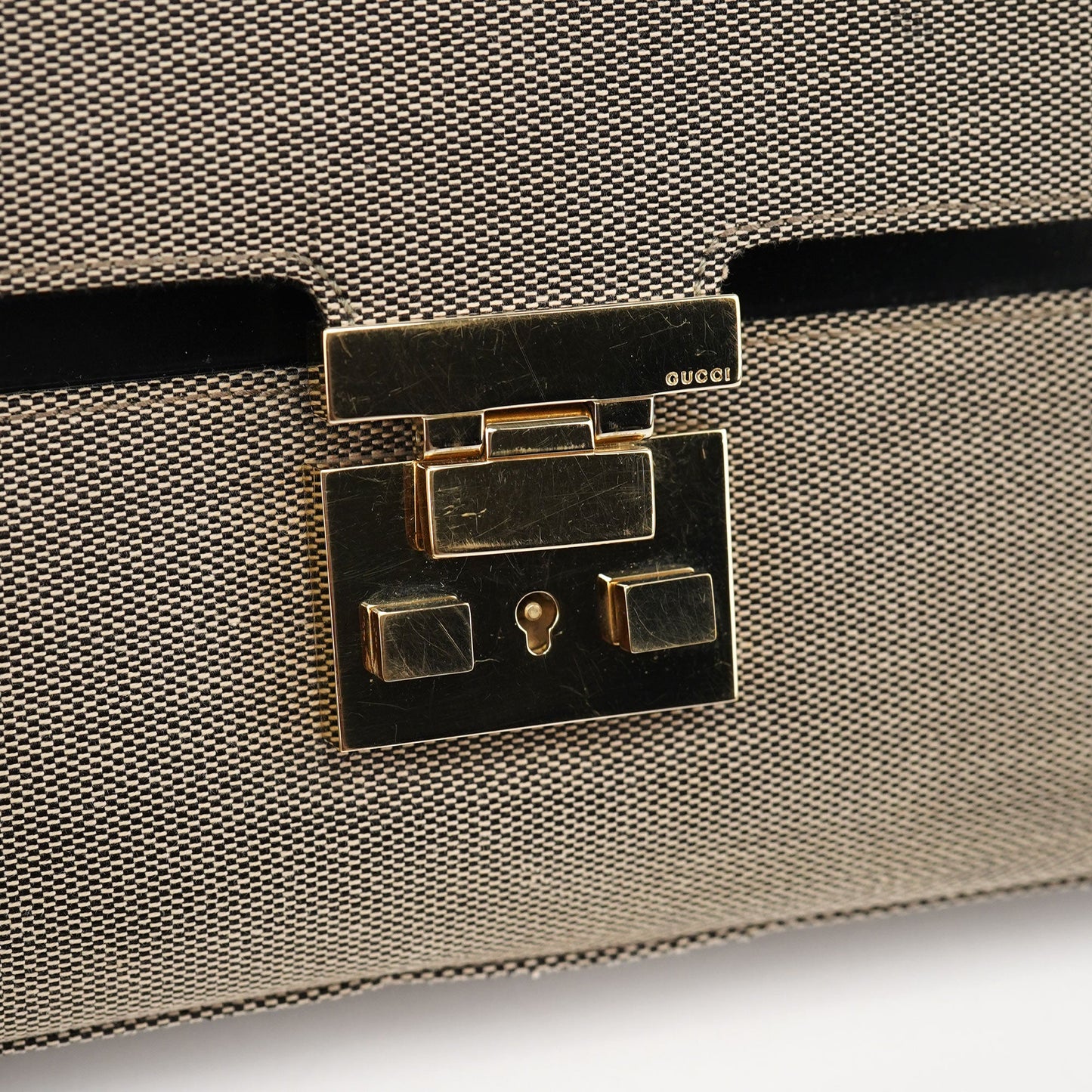 Beige Canvas Lady Lock Shoulder Bag