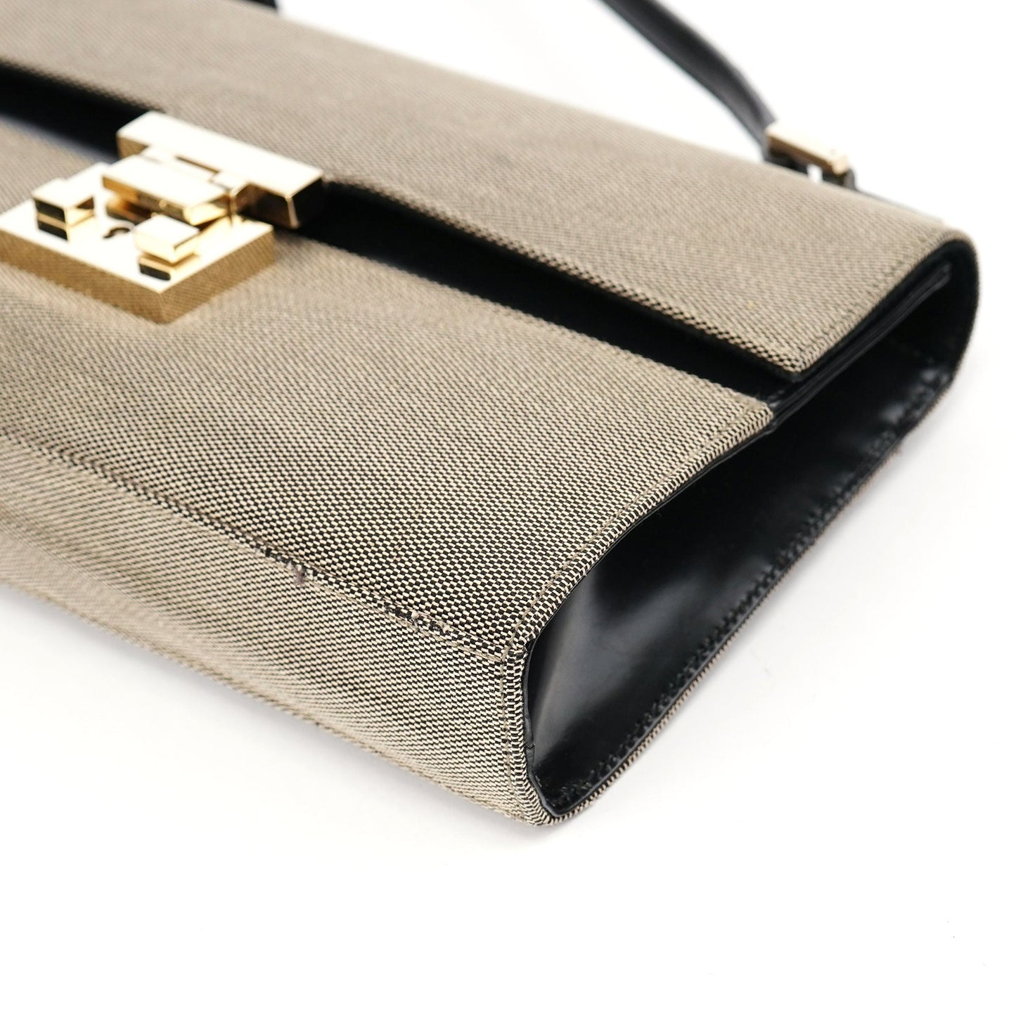 Beige Canvas Lady Lock Shoulder Bag