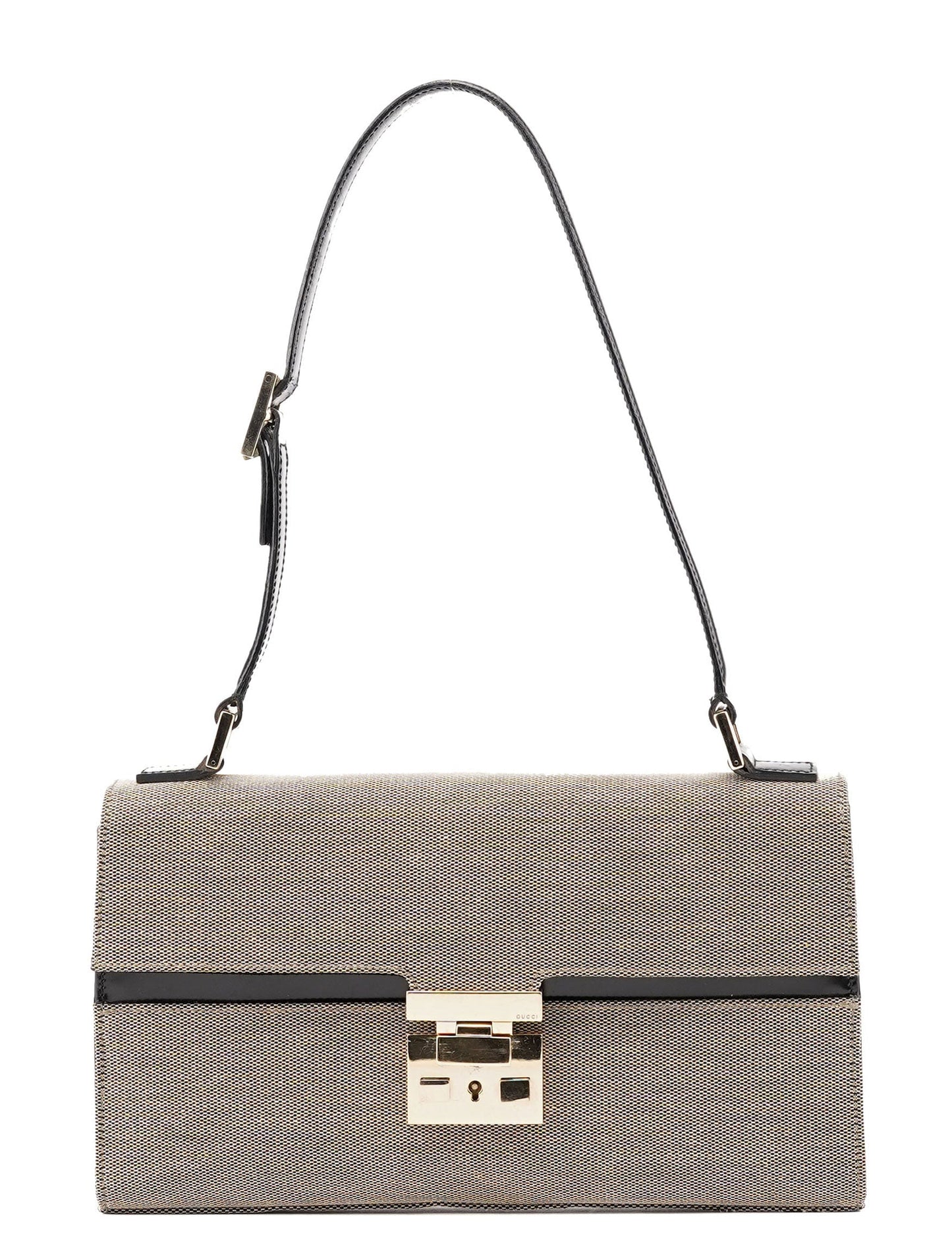 Beige Canvas Lady Lock Shoulder Bag
