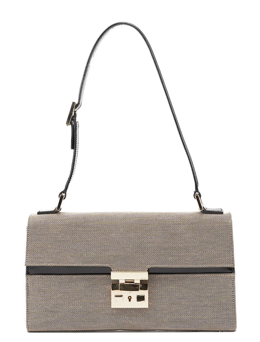 Beige Canvas Lady Lock Shoulder Bag