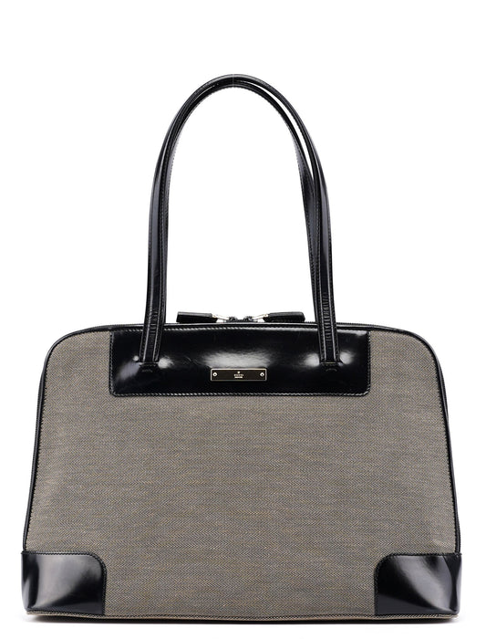 Beige Canvas Patent Leather Tote Bag