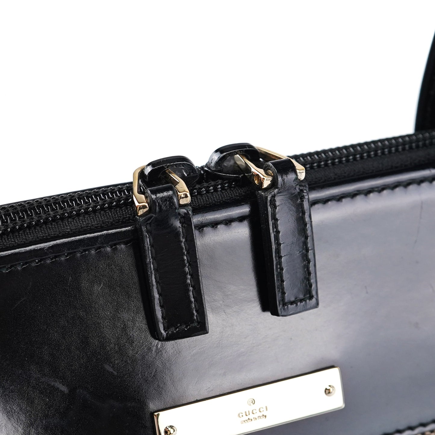 Beige Canvas Patent Leather Tote Bag