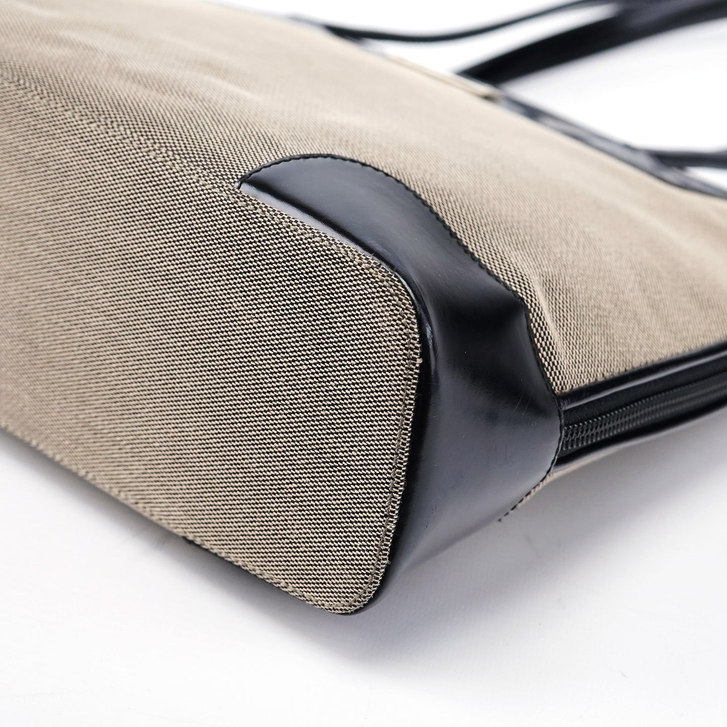 Beige Canvas Patent Leather Tote Bag