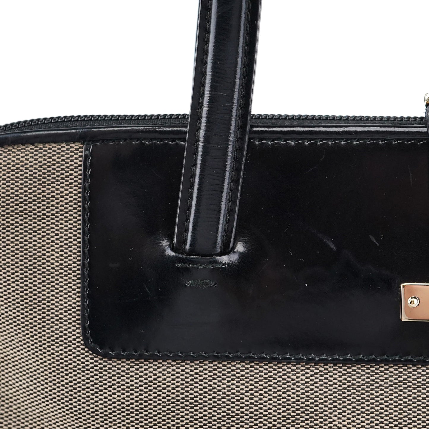 Beige Canvas Patent Leather Tote Bag