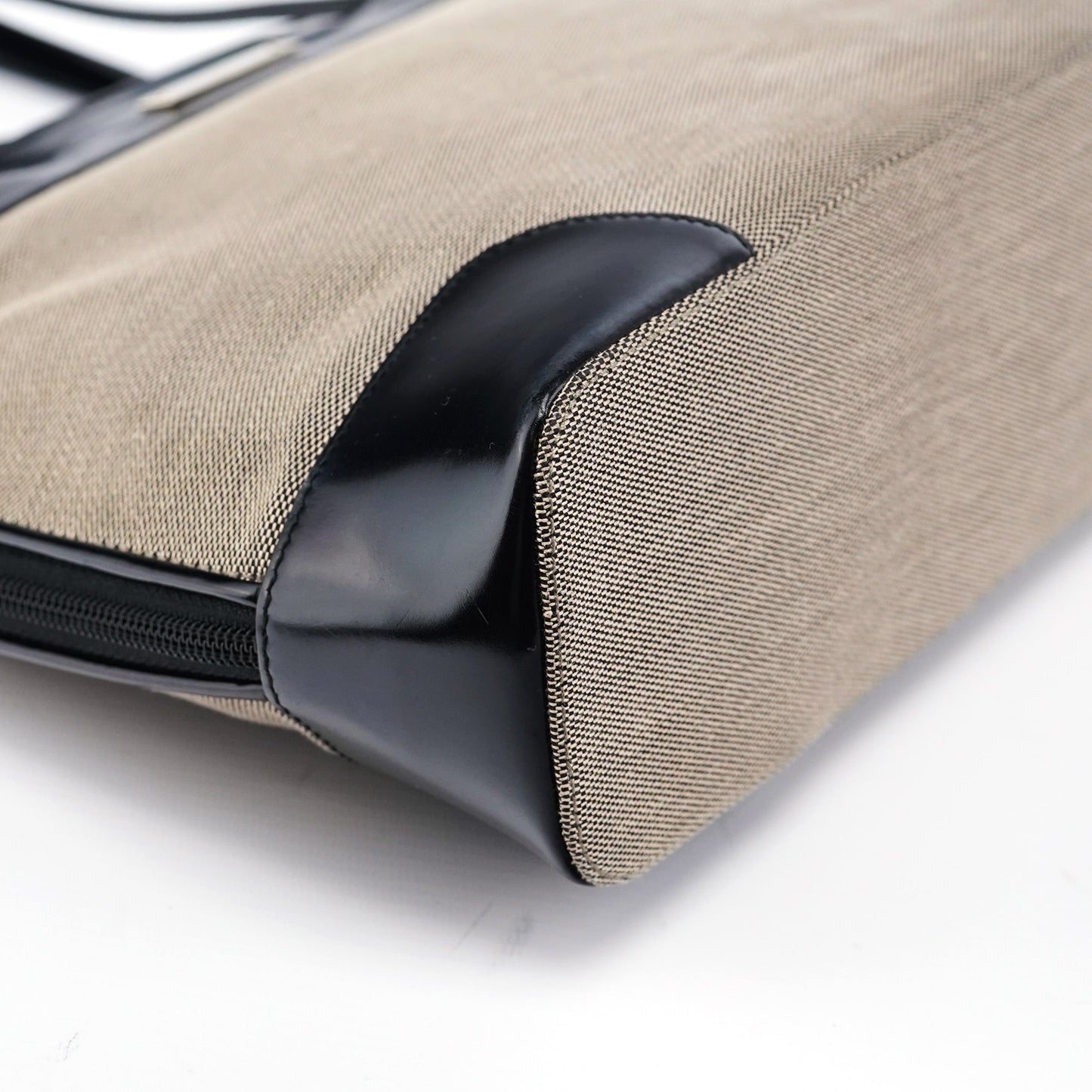 Beige Canvas Patent Leather Tote Bag